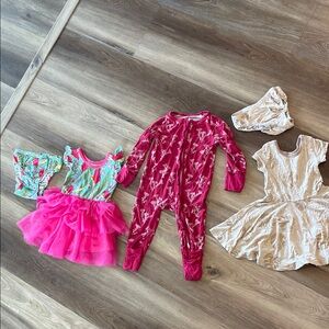 Coco Moon dresses and onesie- tutus garden, ohia lehua, and monstera
